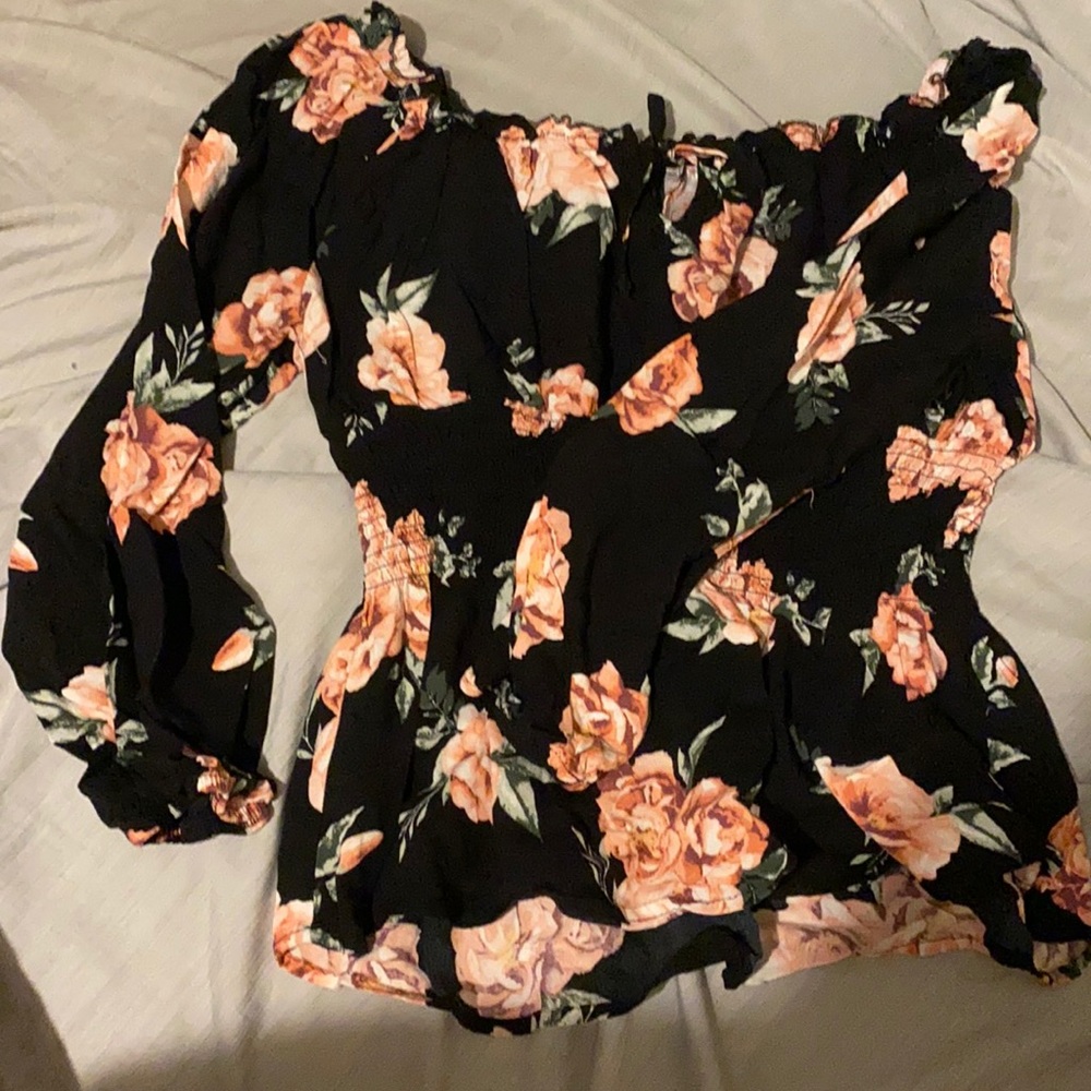 Black floral blouse